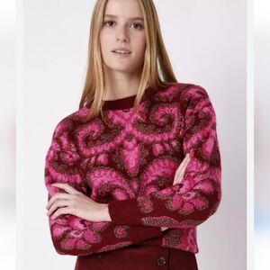 NAF NAF Paris Women's Pink, Burgundy. Metallic Touch. Knit Sweater. Size M.